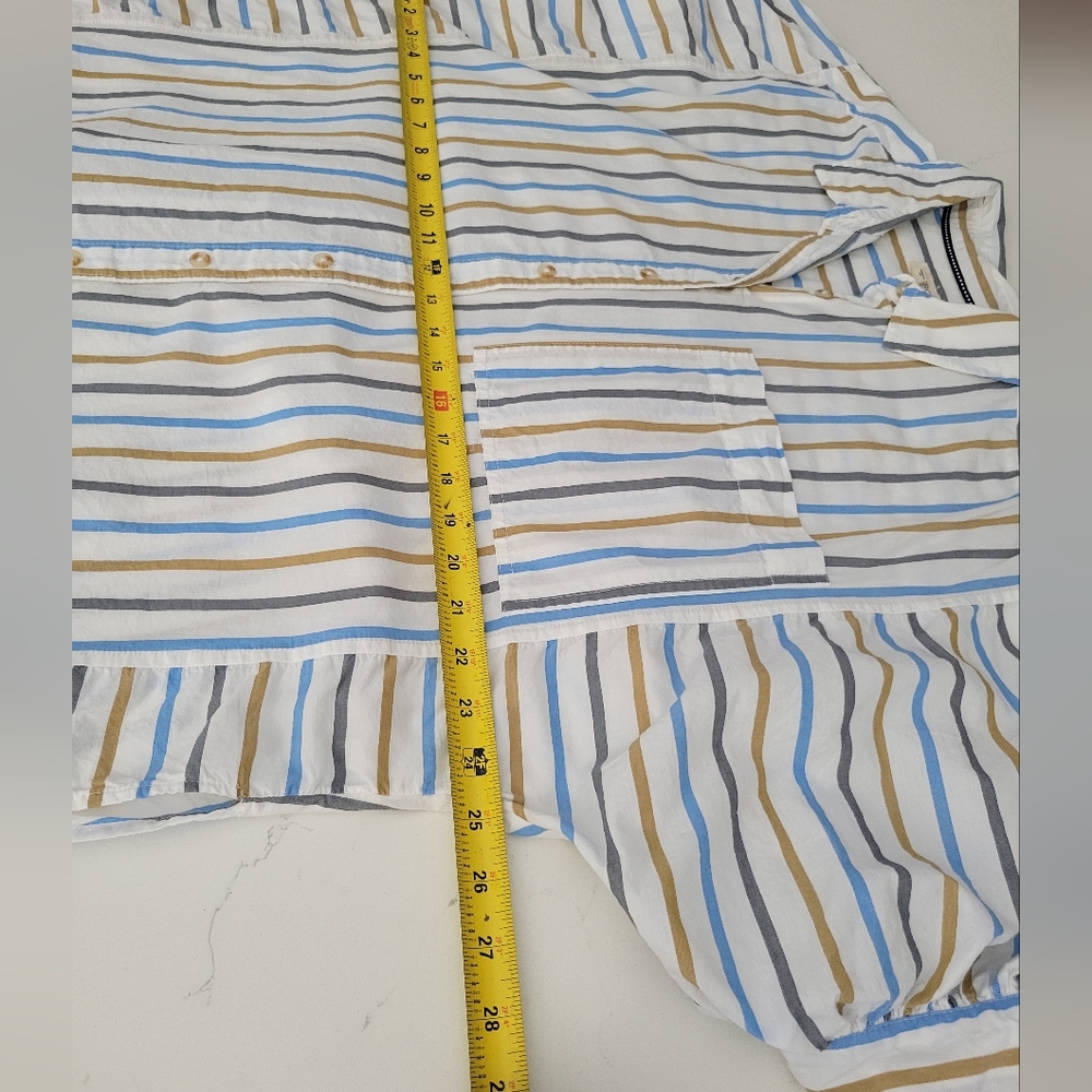 Pilcro Striped Oversized Puff Sleeves High Low Button Up Lightweight Top Size M - Picture 6 of 7